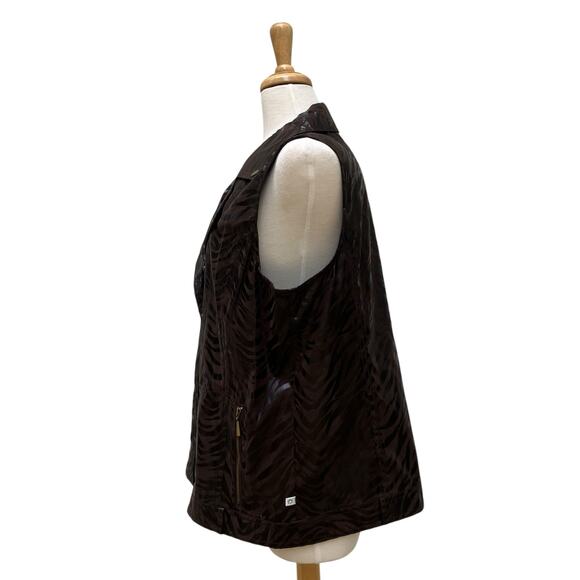 Zenergy by Chicos Vest Sz 3 Brown Faux Leather MotoBoho Zebra Bikercore Animal - Picture 4 of 12